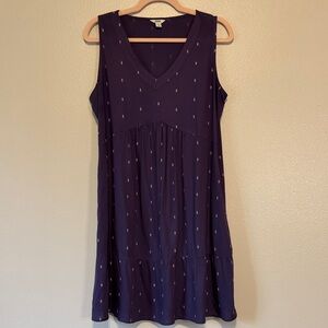 Sonoma Navy Sleeveless V-Neck Midi Dress with Tiny Dot Print